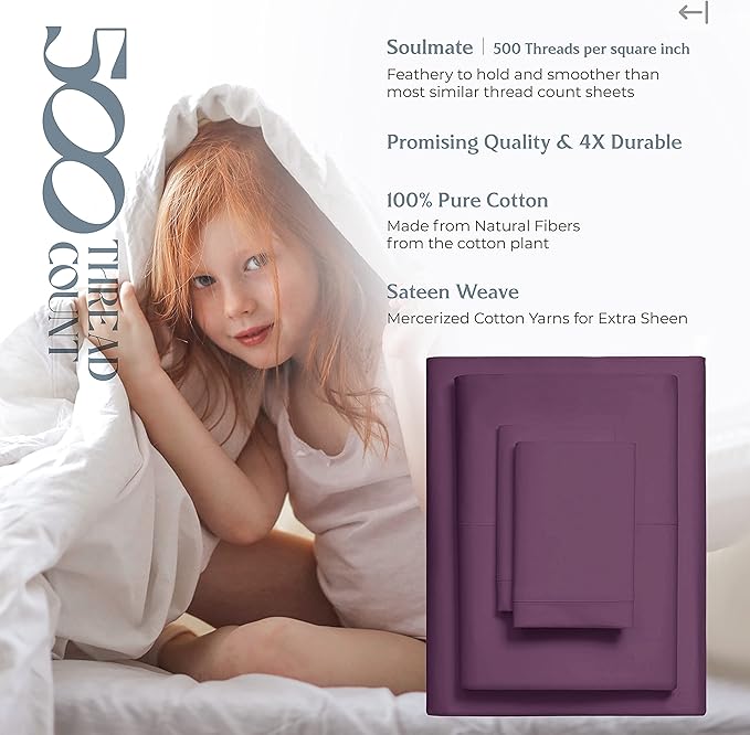 Mayfair Linen 500 Thread Count 100% Cotton Sheets King Size Bed Set - Image 6