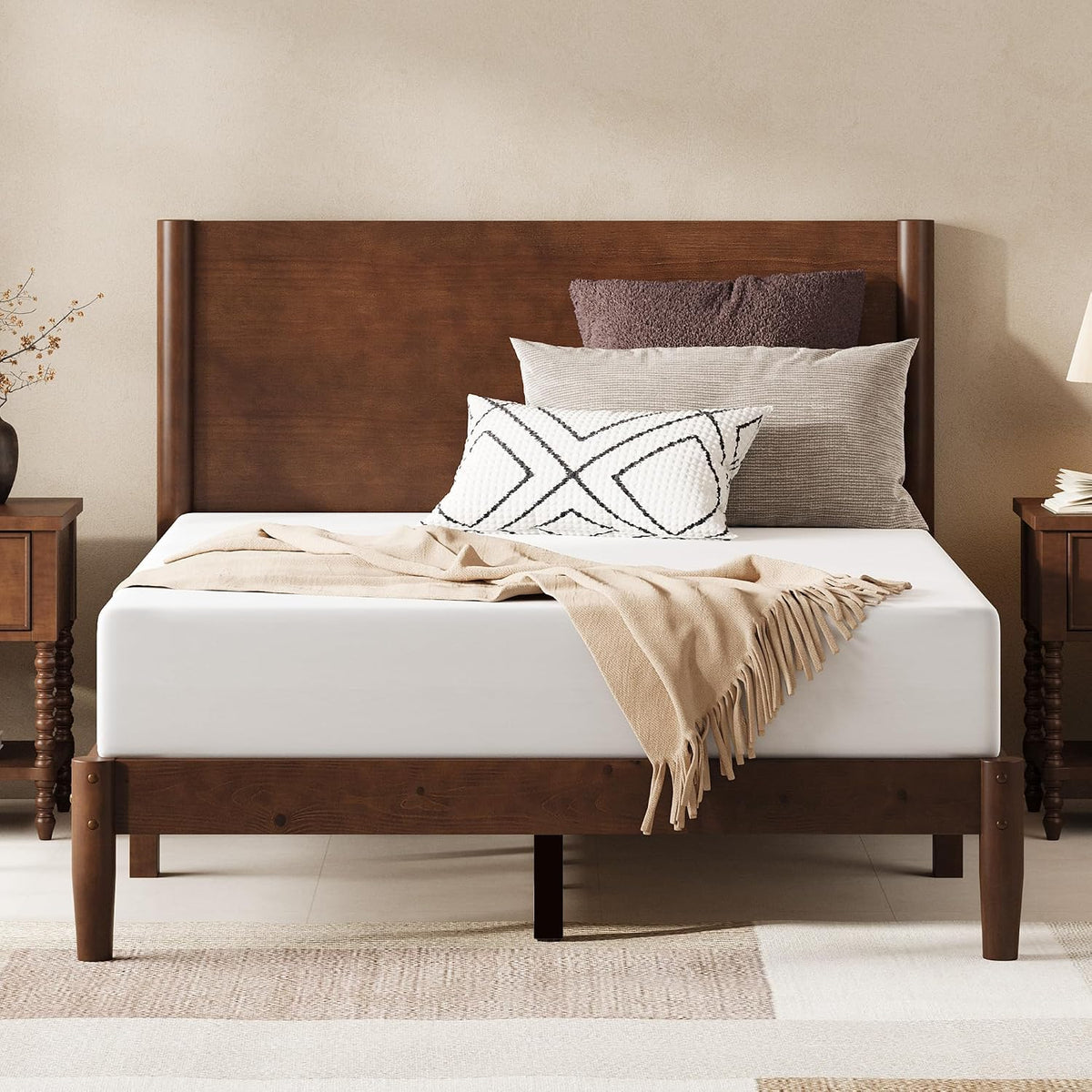 amerlife solid wood full bed frame, mid century, main product view