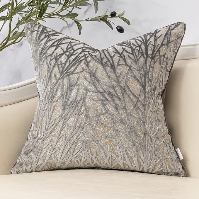 Yangest Dark Grey Twigs Throw Pillow Cover Branches Velvet Cushion Case Neutral by Yangest
