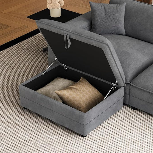Modular Ottoman for Sectional Sofa, Chenille Upholstered Footrest Bench by Unknown