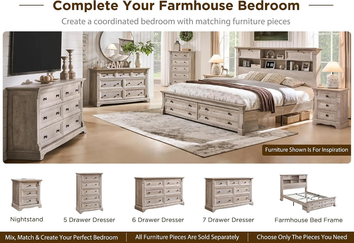 farmhouse wood king size bed frame with 54", package contents