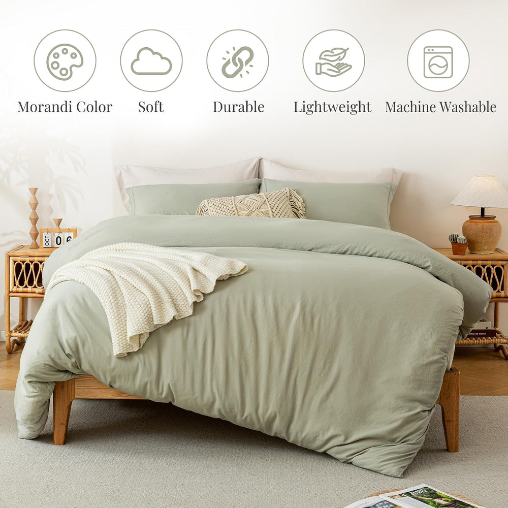 MILDLY Duvet Cover Queen Ultra Soft Comforter Cover Set 3pcs, Mist Sage