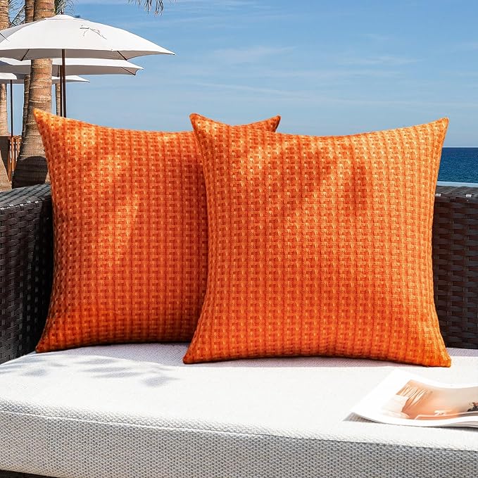 Kevin Textile Fall Outdoor Waterproof Throw Pillow Covers Pack of 2 Weaving by KevinTextile