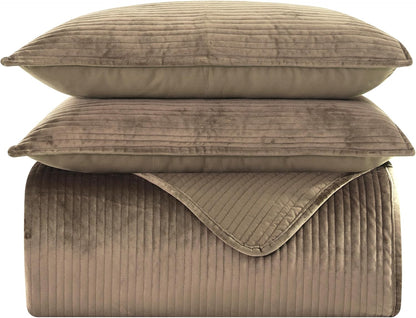 elegant comfort luxury 3-piece velvet corduroy stripe quilt, main product view