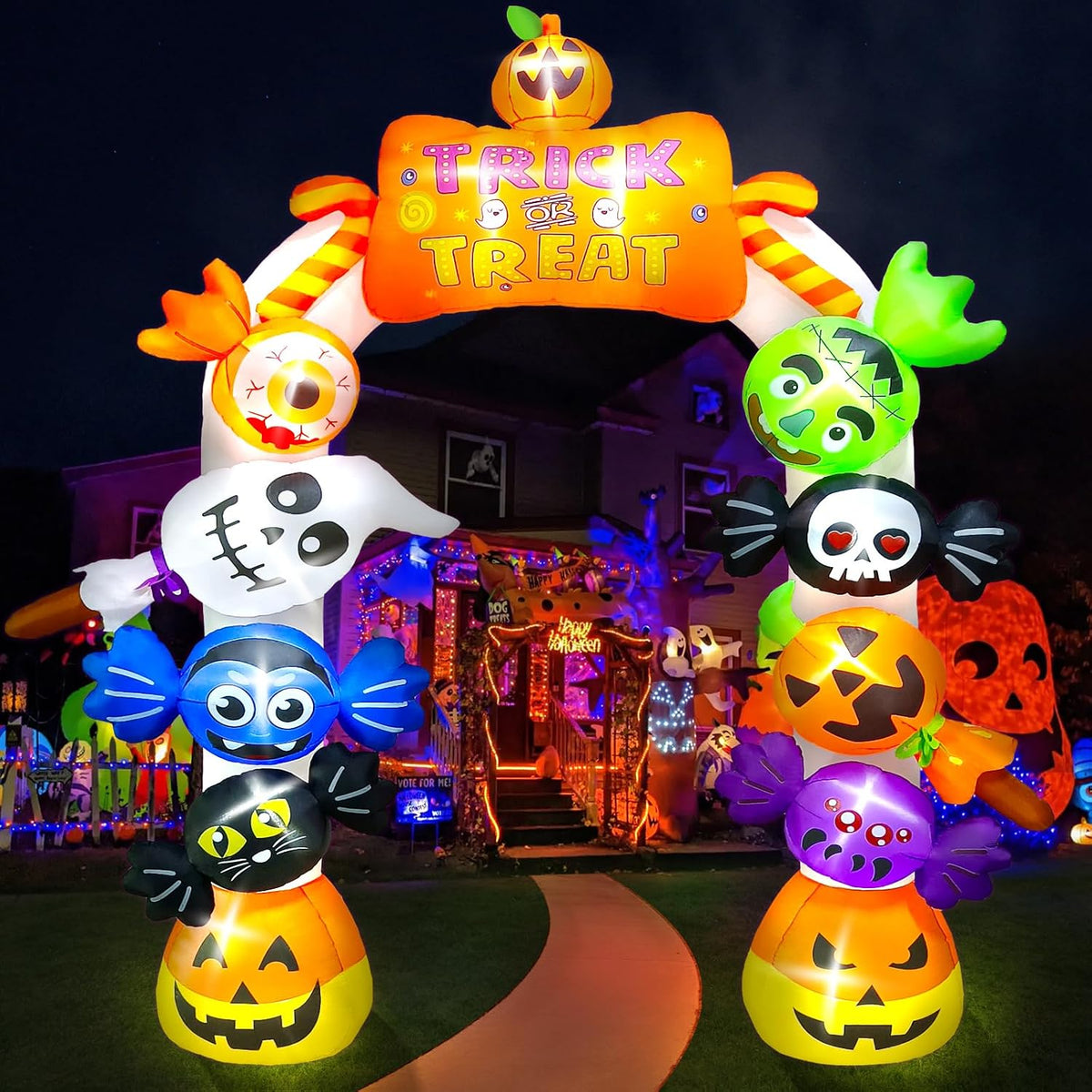 Kalolary 10FT Tall Halloween Inflatables Archway Candy Ghost