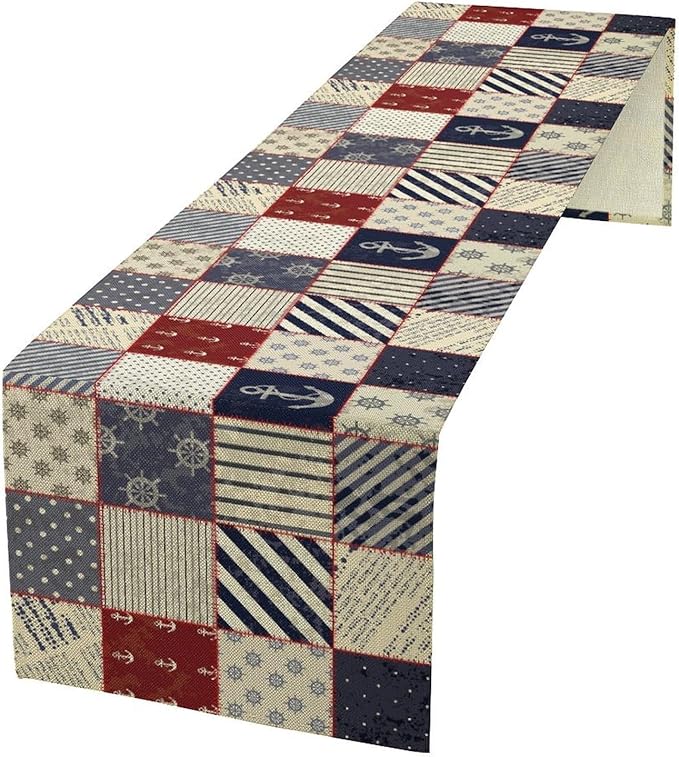 Navigation Striped Patchwork Plaid Table Runner Anchor Compass Polka Dot Table by Unknown