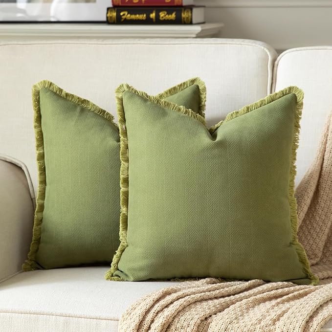 Set of 2 Decorative Fringe Throw Pillow Covers Chenille Pillow Covers Elegant by Joyouth
