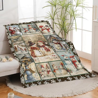 Retro Snowman Blanket Christmas Snowman Throw Blanket Flannel Stuff Merch Cozy - Image 6