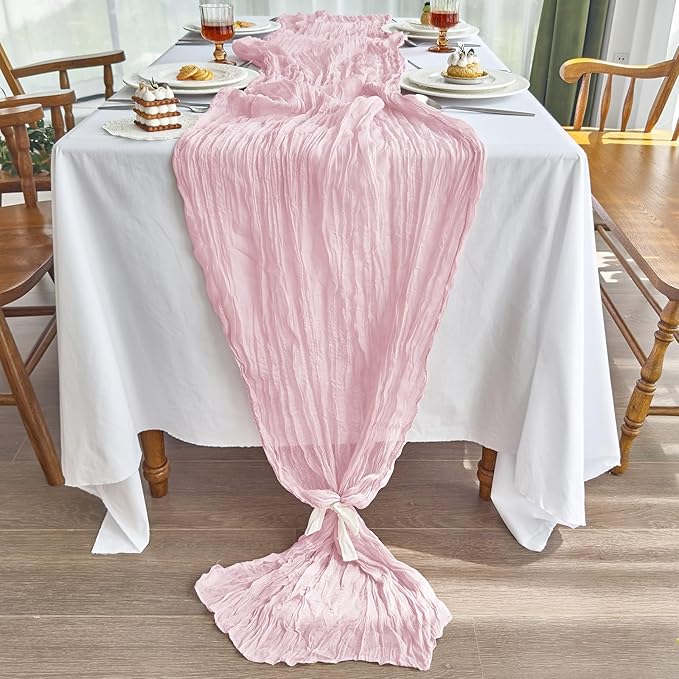 IVAPUPU 4 Pcs Cheesecloth Table Runner - 10ft Pink Boho Gauze Cheese Cloth - Image 3