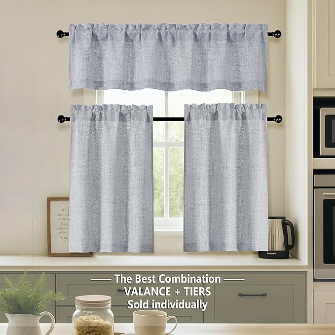 OVZME Grey Cafe Curtains 45 Inch Length 2 Panels, Thick Textured Kitchen Door - Image 2