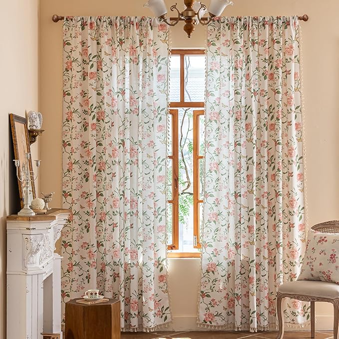 ENJOYBRIDAL Pink Floral 63 Inch Curtains by ENJOYBRIDAL