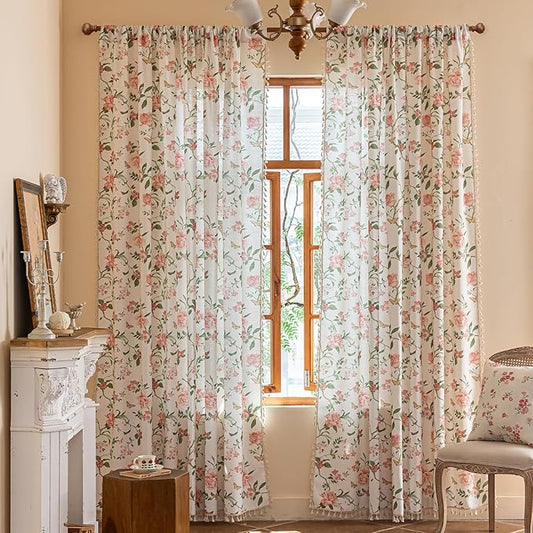 ENJOYBRIDAL Pink Floral 96 Inch Curtains by ENJOYBRIDAL