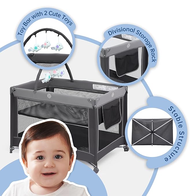 Pamo Babe Portable Playpen Foldable Playard Portable Crib - Image 4