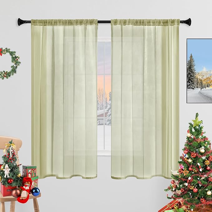 Sheer Curtains 72 Inches Long 2 Panels, Rod Pocket Short Curtain by laseniewa