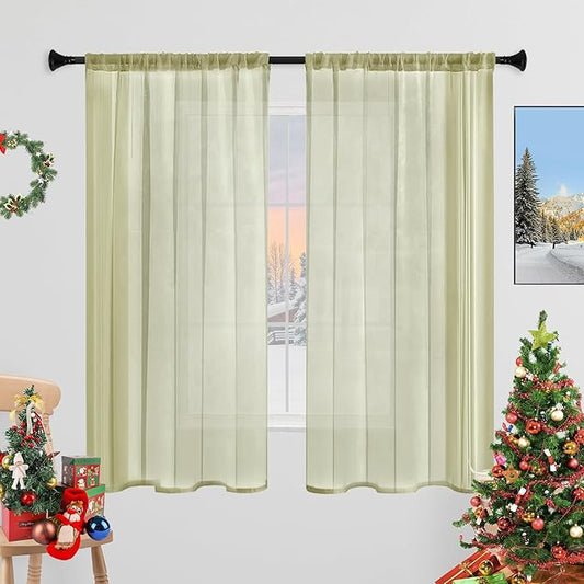 Sheer Curtains 45 Inches Long 2 Panels, Rod Pocket Short Curtain by laseniewa