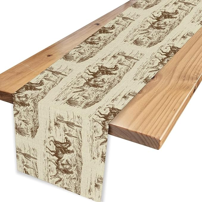 Western Cowboy Table Runner, Rustic Country Cowboy American Wild West Riding - Image 4