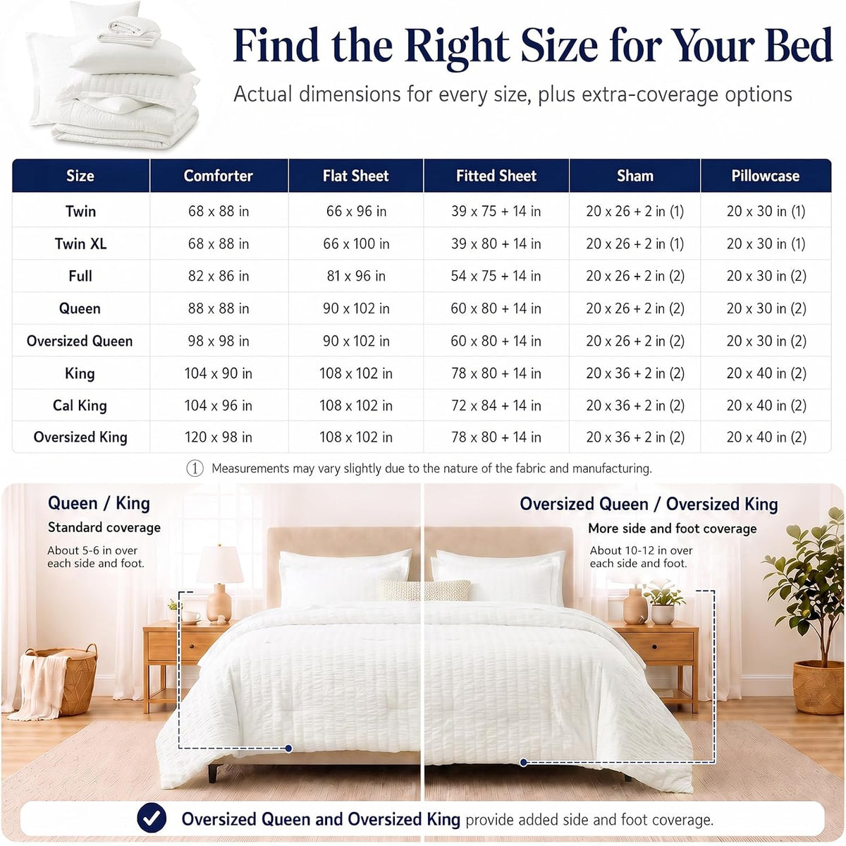 cozylux queen comforter set, 7 pieces white seersucker, package contents