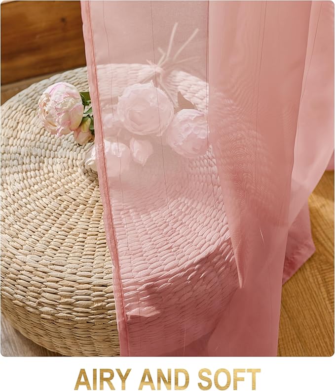 Stripe Pink Sheer Curtains 63 Inch Length 2 Panels - Image 6