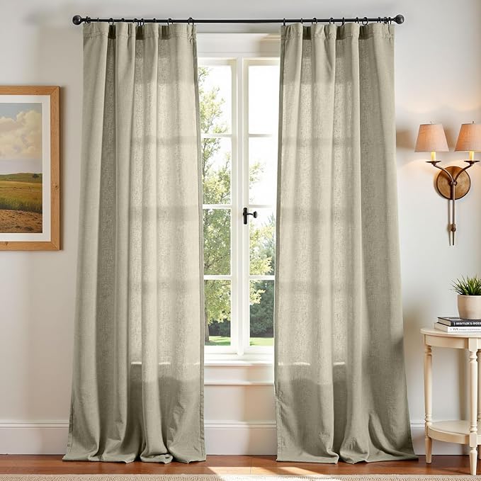 jinchan Linen Blend Curtains 96 inch Length 2 Panels by JINCHAN