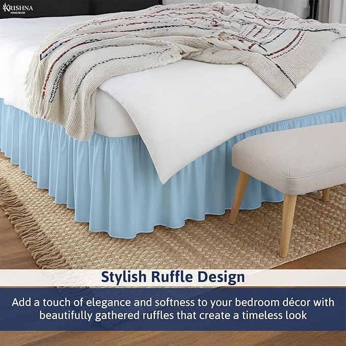 KRISHNA Ruffled Bed Skirt with Split Corners Full, 100% Microfiber Hotel Quality - Image 5