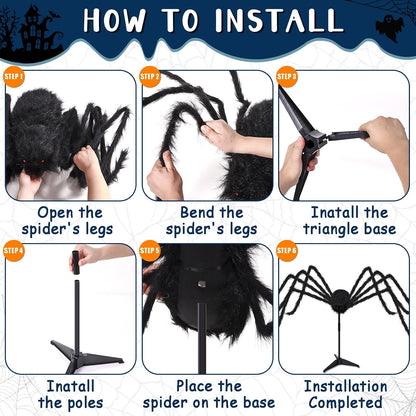 15FT Halloween Giant Spider Outdoor Decorations - Scary Large Spider Props