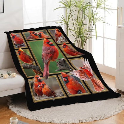 Cardinal Blanket Winter Christmas Bird Throw Blanket Flannel Stuff Merch Cozy - Image 5