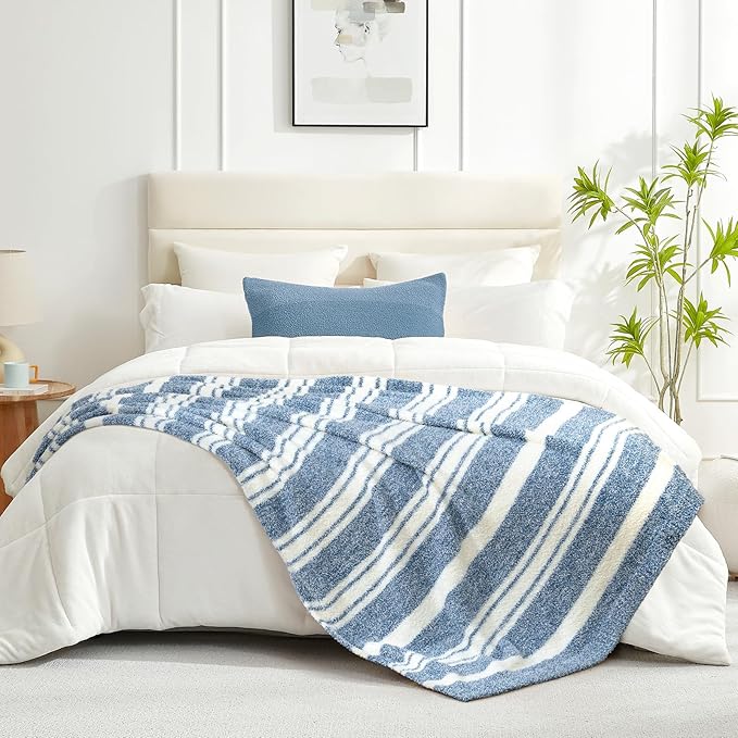 Snuggle Sac Stripe Blue Blankets Luxurious Microfiber Fabric, Reversible Super - Image 2