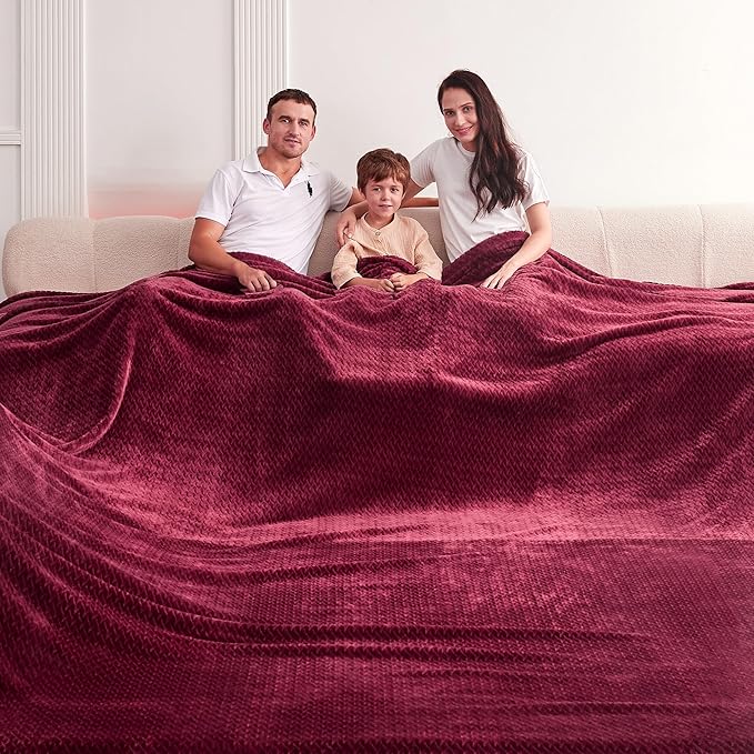Oversized King Fleece Blanket 120x138 Inches, Seamless Soft Cozy 3D Jacquard by Korbliss