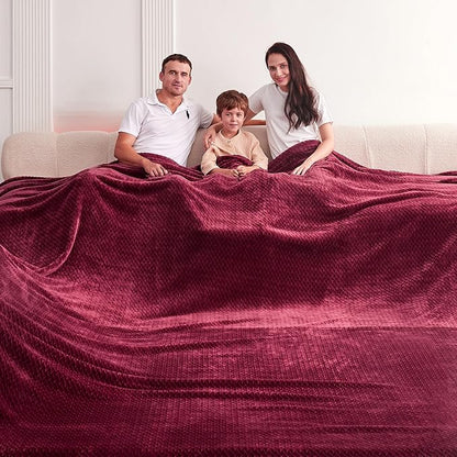 Oversized King Fleece Blanket 120x138 Inches, Seamless Soft Cozy 3D Jacquard by Korbliss