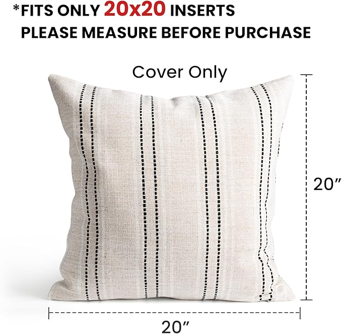 AELS 20x20 Decorative Farmhouse Linen Throw Pillow Covers, Boho Textured Pillow - Image 2