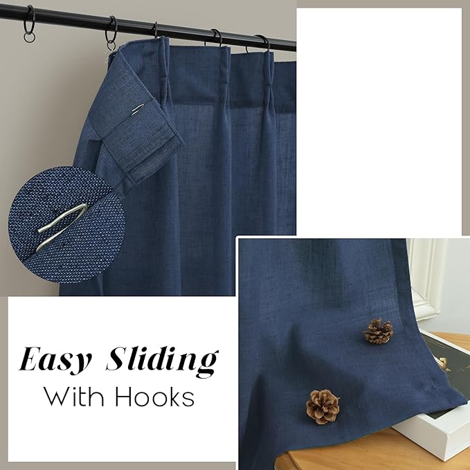 Navy Blue Cafe Tier Curtains 36 Inch Length 2 Panel Pinch Pleated Hooks Semi - Image 4