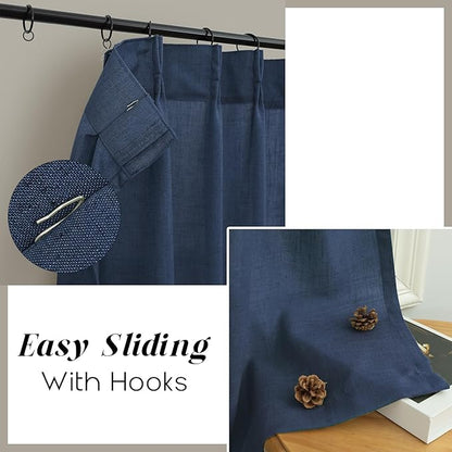 Navy Blue Cafe Tier Curtains 36 Inch Length 2 Panel Pinch Pleated Hooks Semi - Image 4