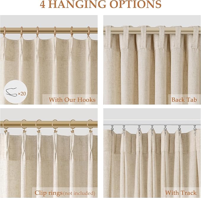Beige 80 Inch Curtains for Living Room Dining 2 Panels Set Burlap Linen - Image 2