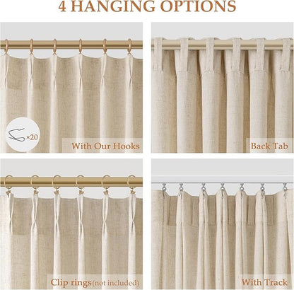 Beige 80 Inch Curtains for Living Room Dining 2 Panels Set Burlap Linen - Image 2