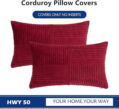 HWY 50 Burgundy Red Corduroy Patchwork Throw Pillow Covers 12x20 Inch Rectangle - Image 7