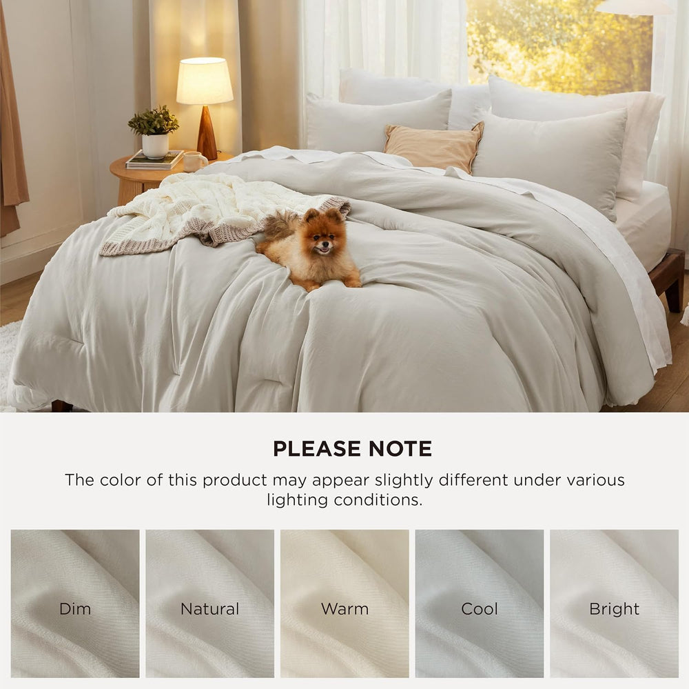 Bedsure Oversized Queen Comforter Set, Prewashed Bedding Beige