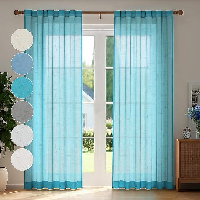 Deconovo Faux Linen Semi Sheer Curtains, 52x84 Inch, Back Tab, Light Filtering by Deconovo