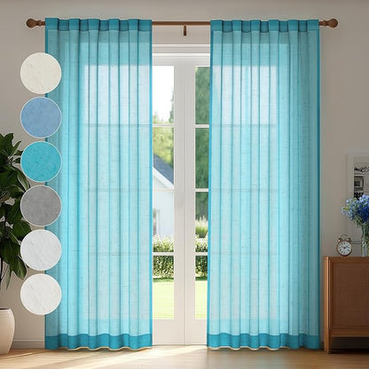 Deconovo Semi Sheer Faux Linen Curtains, 52x63 Inch, 2 Panels, Back Tab Light by Deconovo