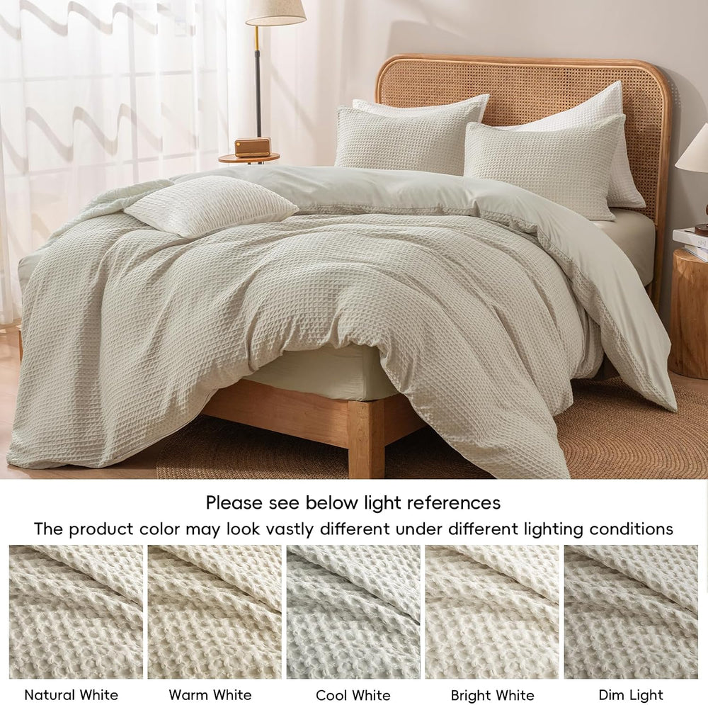 PHF Waffle Duvet Cover Set Queen, Ultra Soft & Breathable, 90"x90&qu...