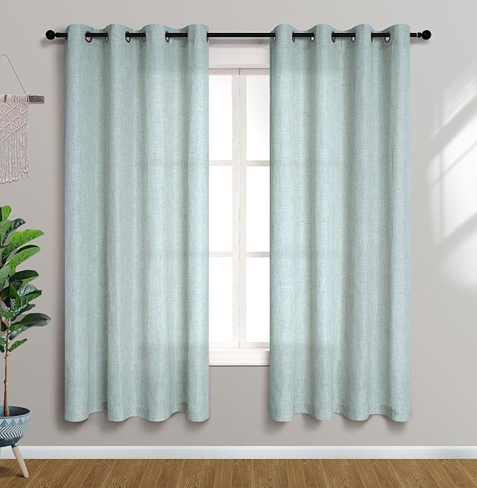 Seafoam Sea Green Bathroom Curtains Window Set of 2 Panels Small Linen Like by Pitalk