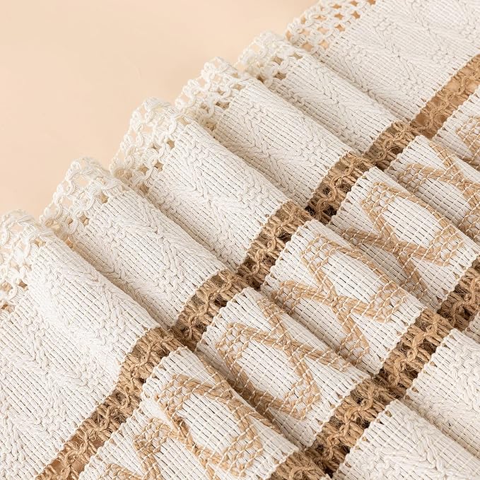 Boho Table Runner for Christmas, Woven Cream & Brown Macrame Dining Table - Image 2