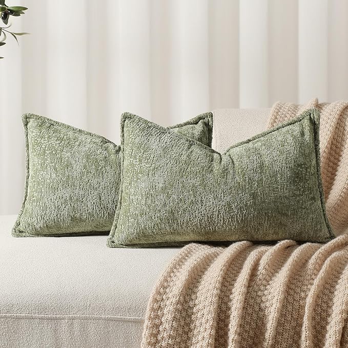Pack of 2 Sage Green Christmas Decorative Throw Pillow Covers 12x20 Cozy Soft by DEZENE