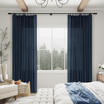 Denim Blue Pinch Pleated Linen Curtains 72 Inch Length 2 Panels - Image 2