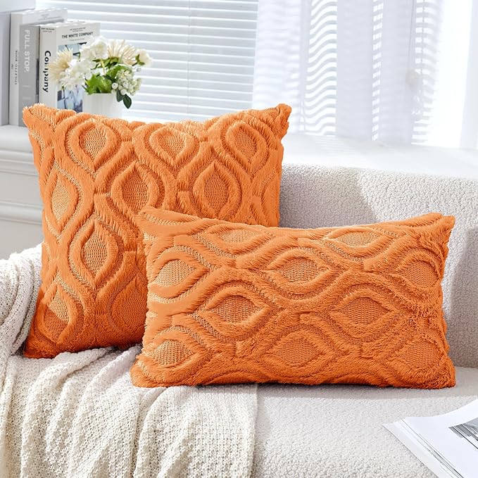 MIULEE Bright Orange Fall Throw Pillow Covers 20x20 Inch, Soft Plush Faux Wool - Image 6