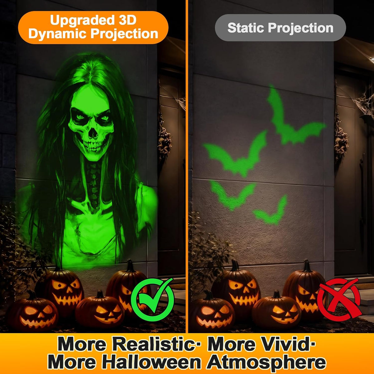 12 in 1 Halloween Projector Outdoor - 3D Dynamic Halloween Decorations,Clearer Skull/Spider/Pumpkin/Witch Cauldron HD Patterns,Holiday Lights for Window Garage Door Cover