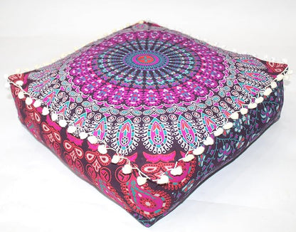CRAFT KALA Pink Peacock Large Hippie Mandala Meditation Floor Ottoman Pillow by CRAFTKALA