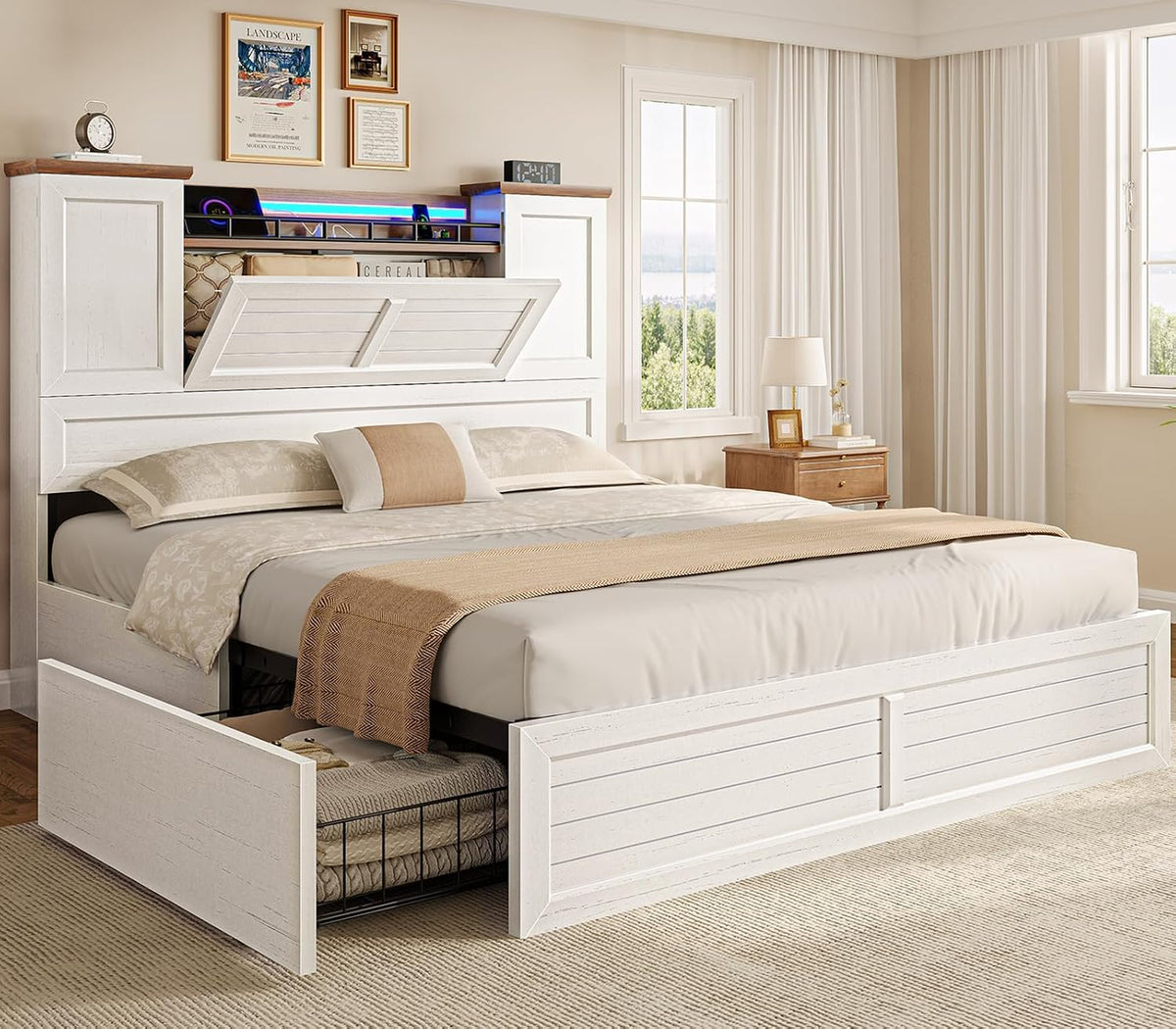 viagdo full bed frame with headboard and storage, main product view