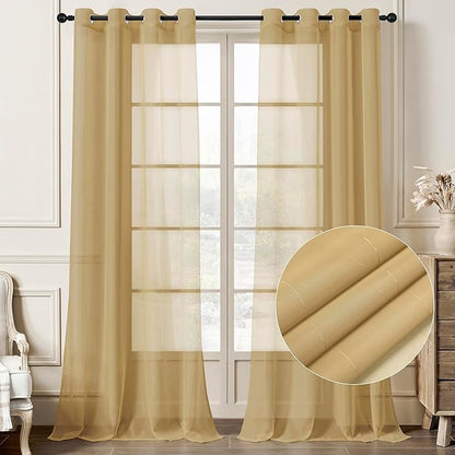 Foil Stripe Gold Sheer Curtains 108 inches Length 2 Panels by MISSTIAM