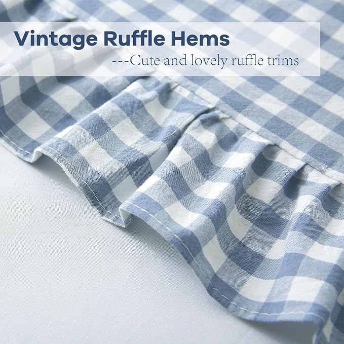 2 Pack Dust Blue White Plaid Ruffle Euro Throw Pillow Covers, 100% Cotton - Image 5