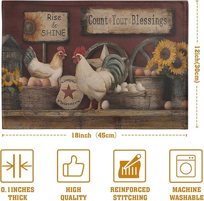 Farmhouse Rooster Placemats Set of 4 Farm Animal Chicken Place Mats 12x18 Inch - Image 4